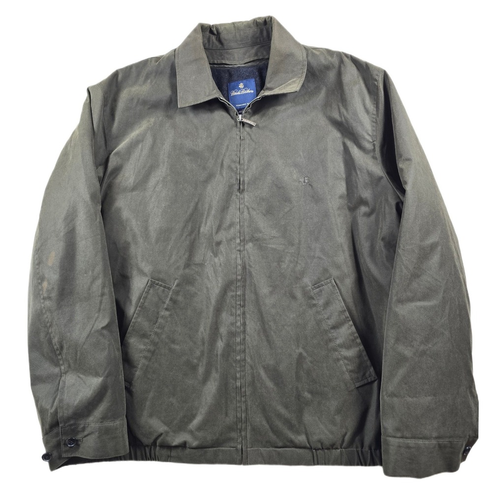 Brooks Brothers Bomber Jacket Mens XL Olive Green Nylon Removable Wool Liner Zip